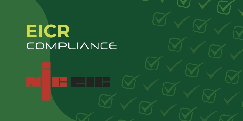 Green graphic featuring the words "EICR COMPLIANCE" and the NICEIC logo, set against a background of tick marks in various green shades. Highlights the importance of an Electrical Installation Condition Report. | Green View Projects